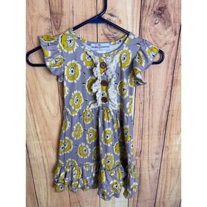 Adorable Sweetness Ruffle Tiered Flower Dress Grey Yellow Size 3